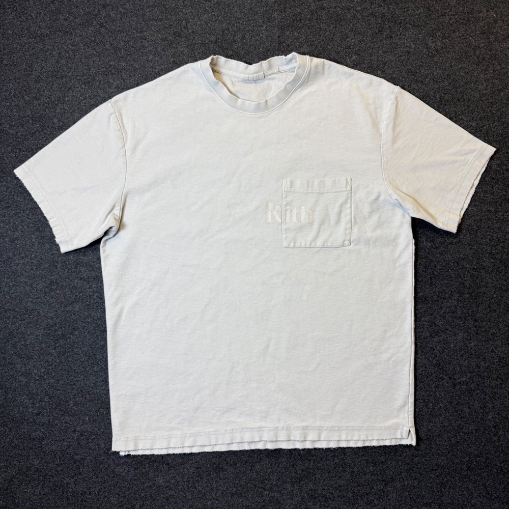 Kith Pocket T-Shirt Mens Medium Grey Streetwear Raw Hem Embroidered Logo
